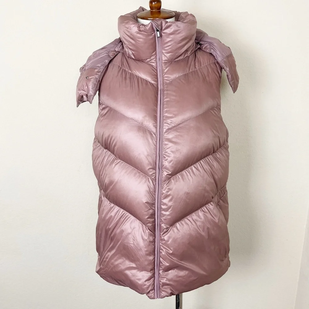 Athleta Lofty Down Puffer Vest Dogwood Mauve Hooded‎ - Picture 6 of 16